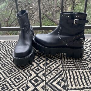 FREE PEOPLE Black Studded Ankle MOTO Boots